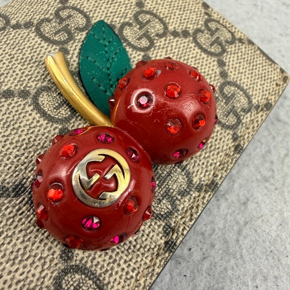 Gucci Cherry Wallet GG Supreme Canvas Red Leather Compact 476050-1147 - Picture 7 of 15